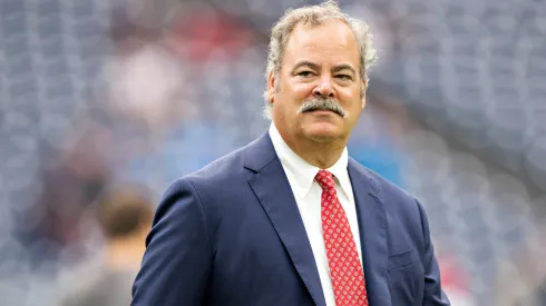 Owner Cal McNair of the Houston Texans watches his team warm up before a game against the Carolina Panthers at NRG Stadium on September 29, 2019.