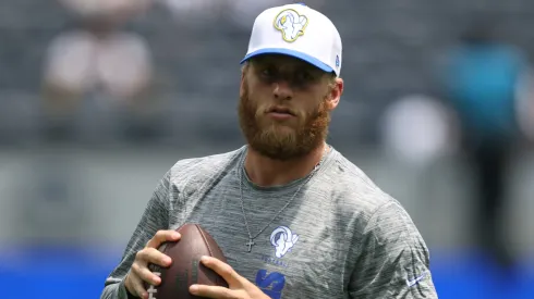 Cooper Kupp #10 of the Los Angeles Rams warms up before a preseason game against the Dallas Cowboys at SoFi Stadium on August 11, 2024.
