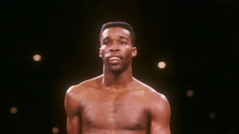 Michael Nunn looks on during a bout against Roldan.