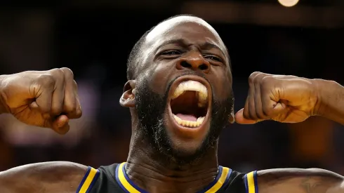 Draymond Green #23 of the Golden State Warriors reacts after a basket and a foul call during the fourth quarter against the Dallas Mavericks