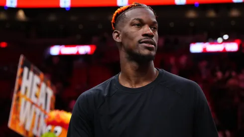 Jimmy Butler #22 of the Miami Heat looks on at the end of the game against the Toronto Raptors at Kaseya Center on December 12, 2024 in Miami, Florida.