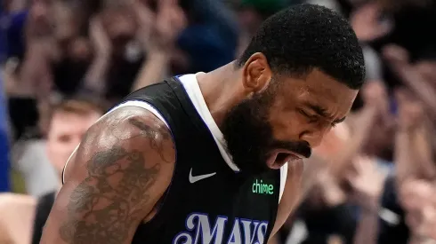 Kyrie Irving #11 of the Dallas Mavericks reacts during the fourth quarter against the Oklahoma City Thunder