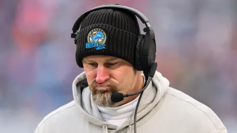 Head coach Dan Campbell of the Detroit Lions looks on during the fourth quarter against the Chicago Bears at Soldier Field on December 22, 2024 in Chicago, Illinois.