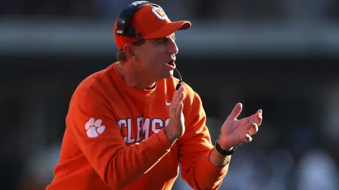 Head coach Dabo Swinney of the Clemson Tigers reacts during the second quarter against the Texas Longhorns in the Playoff First Round Game at Darrell K Royal-Texas Memorial Stadium on December 21, 2024 in Austin, Texas.