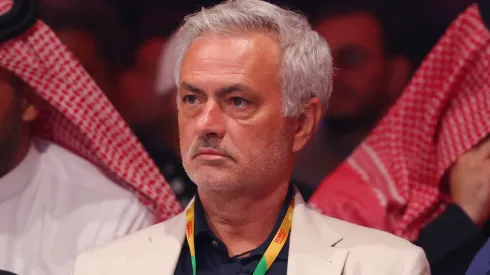 Jose Mourinho, Portuguese football manager, looks on during the WBA World Super Welterweight title fight between Israil Madrimov and Magomed Kurbanov on the Knockout Chaos boxing card at the Kingdom Arena on March 08, 2024 in Riyadh, Saudi Arabia.