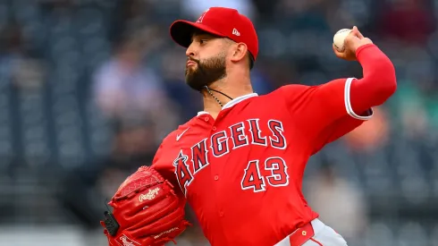 Patrick Sandoval #43 of the Los Angeles Angels pitches during the first inning against the Pittsburgh Pirates at PNC Park on May 7, 2024 in Pittsburgh, Pennsylvania.