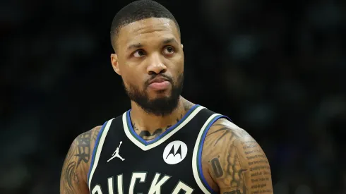 Damian Lillard #0 of the Milwaukee Bucks waits for a free throw during a game against the Orlando Magic at Fiserv Forum.