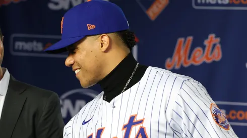 Juan Soto during his introductory press conference at Citi Field on December 12, 2024 in New York City.