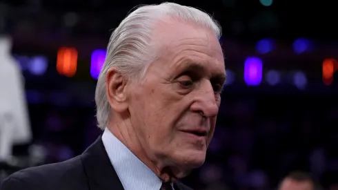 Miami Heat president Pat Riley at Madison Square Garden on May 02, 2023 in New York City.