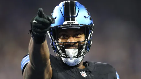 Za'Darius Smith #99 of the Detroit Lions reacts after a sack during the first quarter against the Minnesota Vikings at Ford Field on January 05, 2025 in Detroit, Michigan.