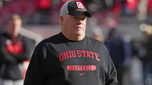 Offensive coordinator Chip Kelly of the Ohio State Buckeyes looks on before the game against the Michigan Wolverines at Ohio Stadium on November 30, 2024 in Columbus, Ohio.