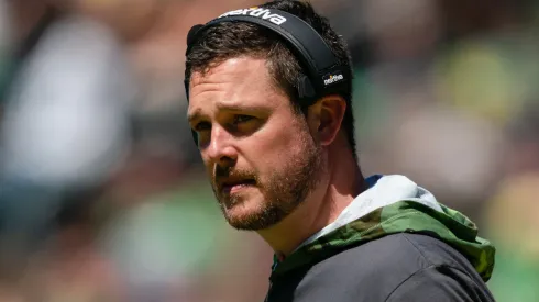 Head Coach Dan Lanning of the Oregon Ducks looks on during the Oregon Ducks Spring Football Game at Autzen Stadium on April 29, 2023 in Eugene, Oregon.