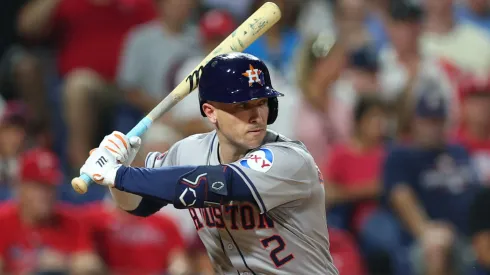 Alex Bregman #2 of the Houston Astros bats against the Philadelphia Phillies in the fifth inning at Citizens Bank Park on August 27, 2024 in Philadelphia, Pennsylvania.
