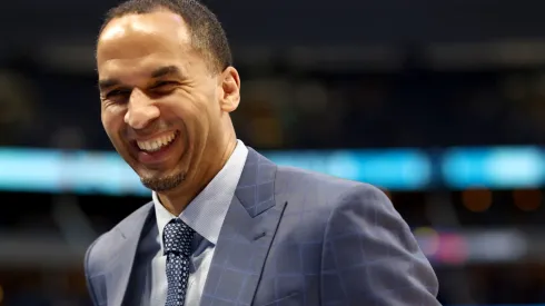 General Manager Nico Harrison of the Dallas Mavericks walks off the court after warmups before the Dallas Mavericks take on the Utah Jazz in Game Five of the Western Conference First Round NBA Playoffs at American Airlines Center on April 25, 2022 in Dallas, Texas.