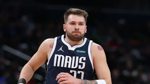Luka Doncic #77 of the Dallas Mavericks celebrates against the Washington Wizards