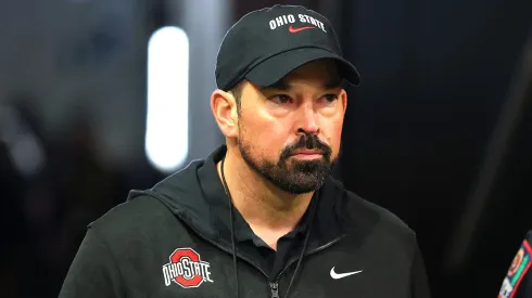 Head coach Ryan Day of the Ohio State Buckeyes looks on prior to the 2025 CFP National Championship against the Notre Dame Fighting Irish at the Mercedes-Benz Stadium on January 20, 2025 in Atlanta, Georgia.