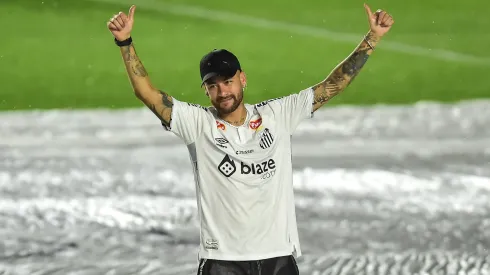 Neymar Jr. smiles during his unveiling as the new player of Santos at Urbano Caldeira Stadium (Vila Belmiro) on January 31, 2025 in Santos, Brazil.