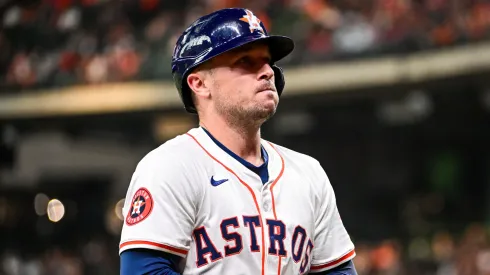 Alex Bregman #2 of the Houston Astros reacts after being hit by a pitch in the first inning against the St. Louis Cardinals at Minute Maid Park on June 04, 2024 in Houston, Texas.