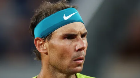 Rafael Nadal of Spain looks on against Novak Djokovic of Serbia during the quarter Final match of the 2022 Roland Garros.