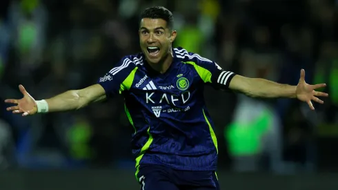 Cristiano Ronaldo of Al Nassr celebrates after scoring the 3rd goal during the Saudi Pro League match between Al Khaleej and Al Nassr at Prince Mohammed bin Fahad Stadium in Dammam on January 21, 2025 in Dammam, Saudi Arabia.