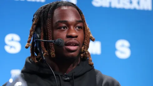 Ashton Jeanty speaks on SiriusXM at Super Bowl LIX on February 06, 2025 in New Orleans, Louisiana.