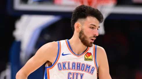 Chet Holmgren #7 of the Oklahoma City Thunder runs down the floor during the second half against the Atlanta Hawks