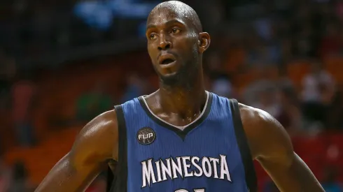 The Minnesota Timberwolves Kevin Garnett during a 2015 game against the Miami Heat at the AmericanAirlines Arena in Miami