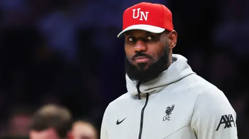 LeBron James #23 of the Los Angeles Lakers looks on during the third quarter of a game against the Indiana Pacers at Crypto.com Arena on February 08, 2025 in Los Angeles, California.