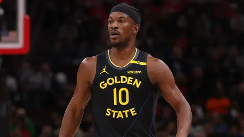 Jimmy Butler #10 of the Golden State Warriors looks on against the Chicago Bulls