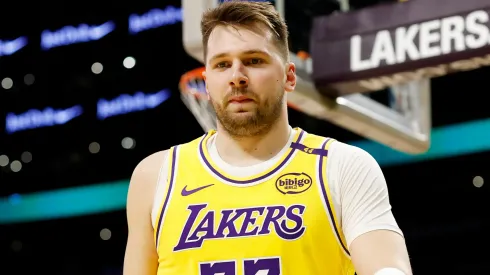 Luka Doncic #77 of the Los Angeles Lakers looks on during the first quarter against the Utah Jazz at Crypto.com Arena on February 10, 2025.