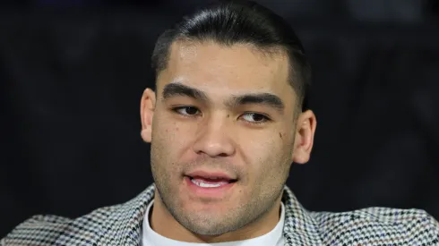 NFL player Puka Nacua of the Los Angeles Rams attenda a semifinal game of the Emirates NBA Cup between the Houston Rockets and the Oklahoma City Thunder at T-Mobile Arena on December 14, 2024 in Las Vegas, Nevada. The Thunder defeated the Rockets 111-96.