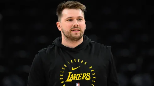 : Luka Doncic #77 of the Los Angeles Lakers warms up before the first half of a game against the Utah Jazz at Delta Center on February 12, 2025 in Salt Lake City, Utah.