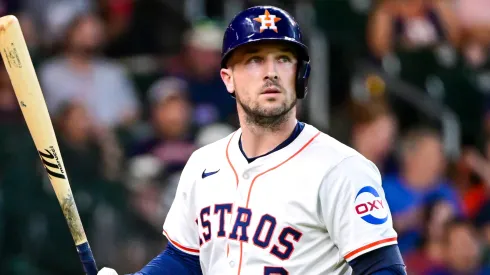 Alex Bregman #2 of the Houston Astros looks on after striking out in the second inning against the Colorado Rockies at Minute Maid Park on June 25, 2024 in Houston, Texas.