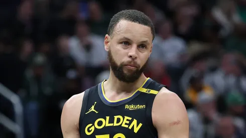 Stephen Curry #30 of the Golden State Warriors walks backcourt during a game against the Milwaukee Bucks