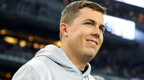 Kellen Moore with the Dallas Cowboys on the field prior to the game against the New York Giants at AT&T Stadium on November 24, 2022.