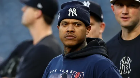 Marcus Stroman #0 of the New York Yankees looks on during a workout prior to the 2024 ALDS at Yankee Stadium on October 01, 2024 in the Bronx borough of New York City.