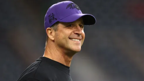 Head coach John Harbaugh of the Baltimore Ravens reacts prior to the game against the Houston Texans at NRG Stadium on December 25, 2024 in Houston, Texas.