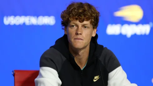 Jannik Sinner of Italy speaks to the media during a press conference ahead of the 2024 US Open.
