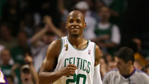 Ray Allen #20 of the Boston Celtics reacts in the third quarter of Game One of the 2008 NBA Finals against the Los Angeles Lakers