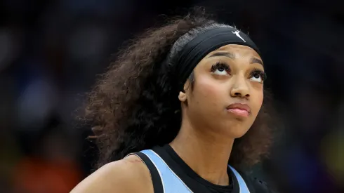 Angel Reese of Chicago Sky reacts to Indiana Fever's offseason