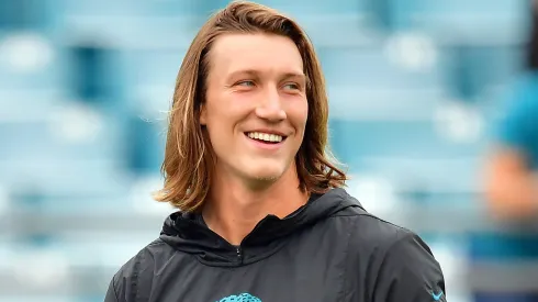 Quarterback Trevor Lawrence #16 of the Jacksonville Jaguars looks on prior to the game against the Denver Broncos at TIAA Bank Field on September 19, 2021 in Jacksonville, Florida.