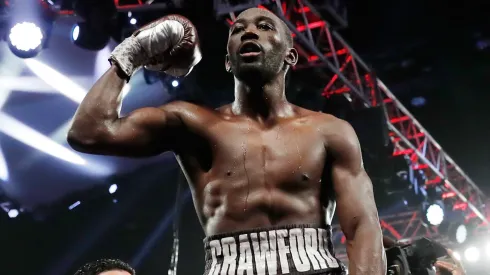 Terence Crawford celebrates his ninth-round TKO victory over Jeff Horn in their WBO welterweight title fight at MGM Grand Garden Arena on June 9, 2018 in Las Vegas, Nevada.