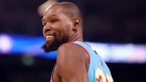 Kevin Durant #35 of the Phoenix Suns and Shaq's OGs reacts to a play during the 74th NBA All-Star Game at Chase Center.