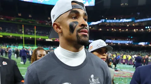 Jalen Hurts #1 of the Philadelphia Eagles celebrates after beating the Kansas City Chiefs 40-22 to win Super Bowl LIX at Caesars Superdome on February 09, 2025 in New Orleans, Louisiana.