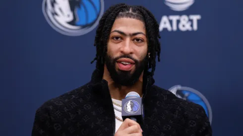 Anthony Davis speaks with the media during a press conference at the Dallas Mavericks Practice Facility.