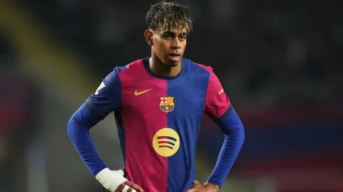 Lamine Yamal of FC Barcelona looks on during the LaLiga match between FC Barcelona and Rayo Vallecano.