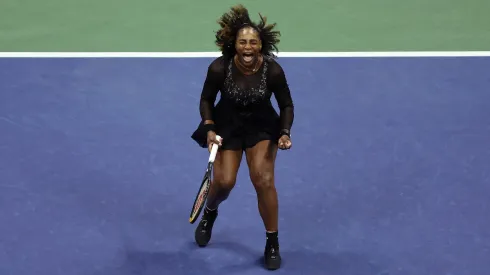 Serena Williams celebrates in her match against Ajla Tomlijanovic of Australia during their Women's Singles Third Round match on Day Five of the 2022 US Open.