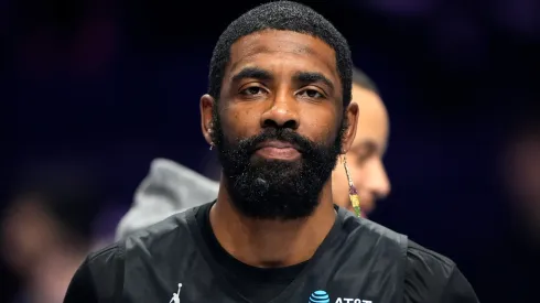 Kyrie Irving #11 of the Dallas Mavericks and Shaq's OGs looks on during 2025 NBA All-Star Practice & Media Availability.