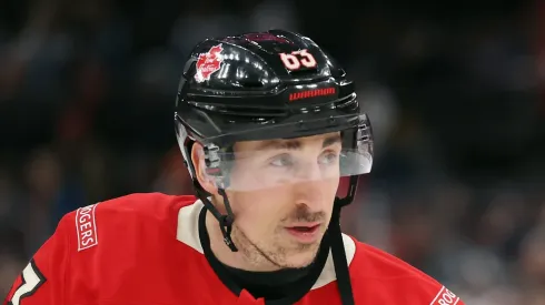 Brad Marchand #63 of Team Canada warms up prior to a game against Team Finland in the 4 Nations Face-Off game at TD Garden on February 17, 2025 in Boston, Massachusetts. (Photo by Maddie Meyer/Getty Images)