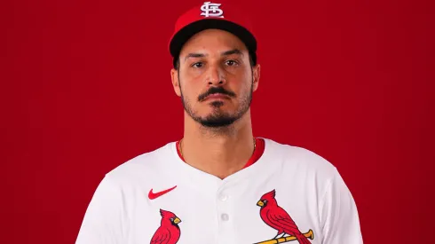 Nolan Arenado #28 of the St. Louis Cardinals poses for a portrait at Roger Dean Stadium on February 20, 2025 in Jupiter, Florida.